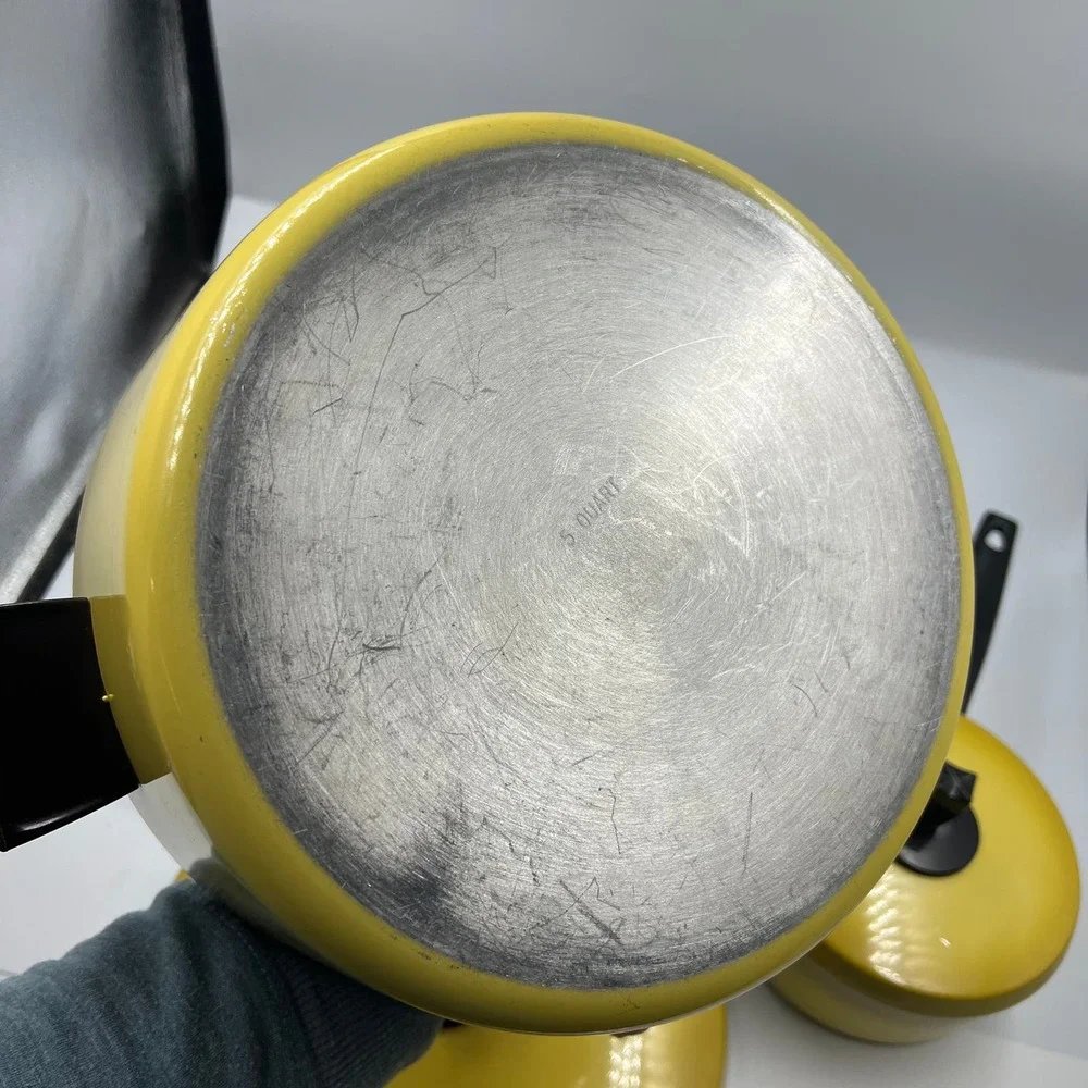 Vintage MidCentury Modern Yellow 2 Pot Set Sauce Pan Soup Pan 1 & 5 Quart 1970's